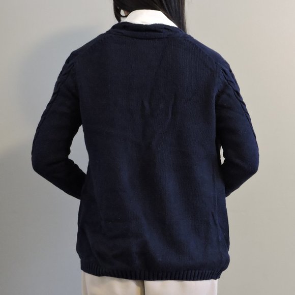 Banana Republic Dark Blue Cotton Cashmere Sweater Cardigan w/ Braided Details - Picture 6 of 11